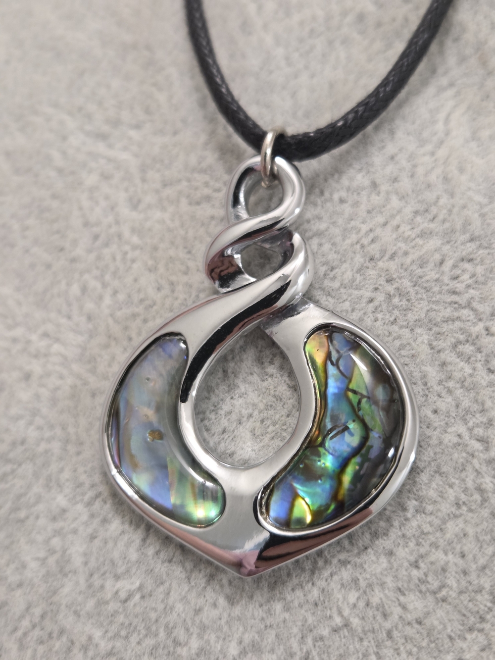 2 For $15 Iridescent Abalone Look Twist Pendant Cord Necklace Boho Coastal